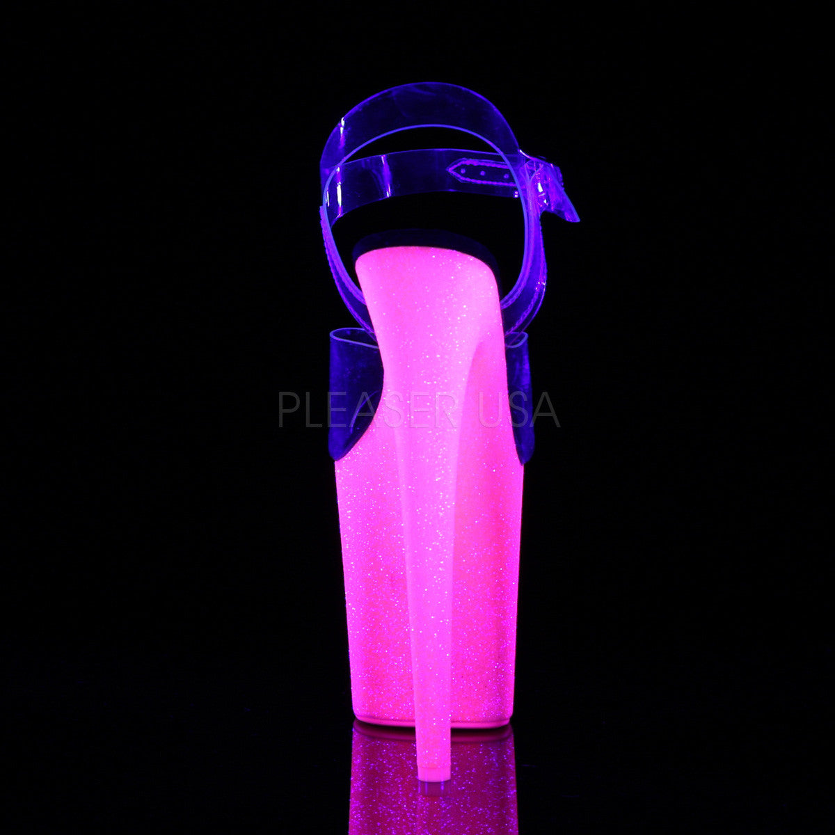 Pleaser FLAMINGO-808UVG Neon Hot Pink Glitter Platform Sandal