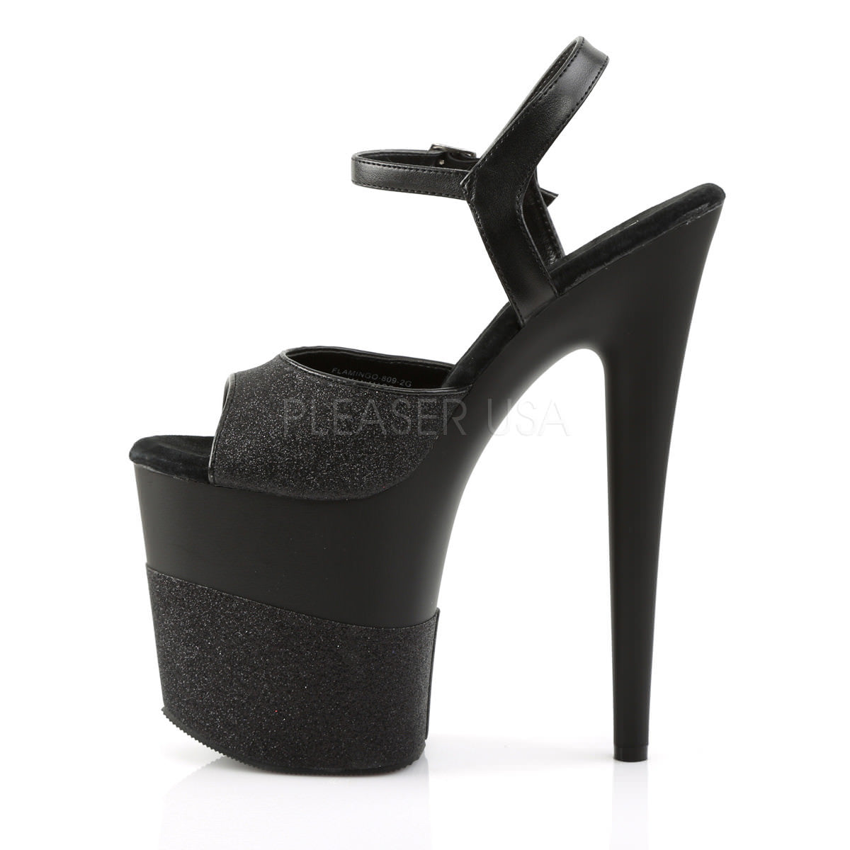 PLEASER FLAMINGO-809-2G Black Glitter-Black-Glitter Ankle Strap Sandals - Shoecup.com - 3