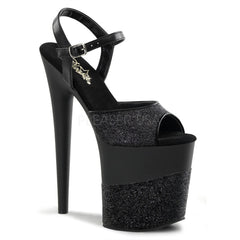PLEASER FLAMINGO-809-2G Black Glitter-Black-Glitter Ankle Strap Sandals - Shoecup.com - 1