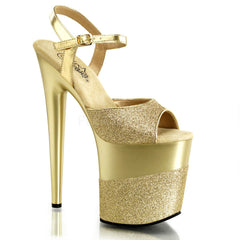 PLEASER FLAMINGO-809-2G Gold Glitter-Gold-Glitter Ankle Strap Sandals - Shoecup.com