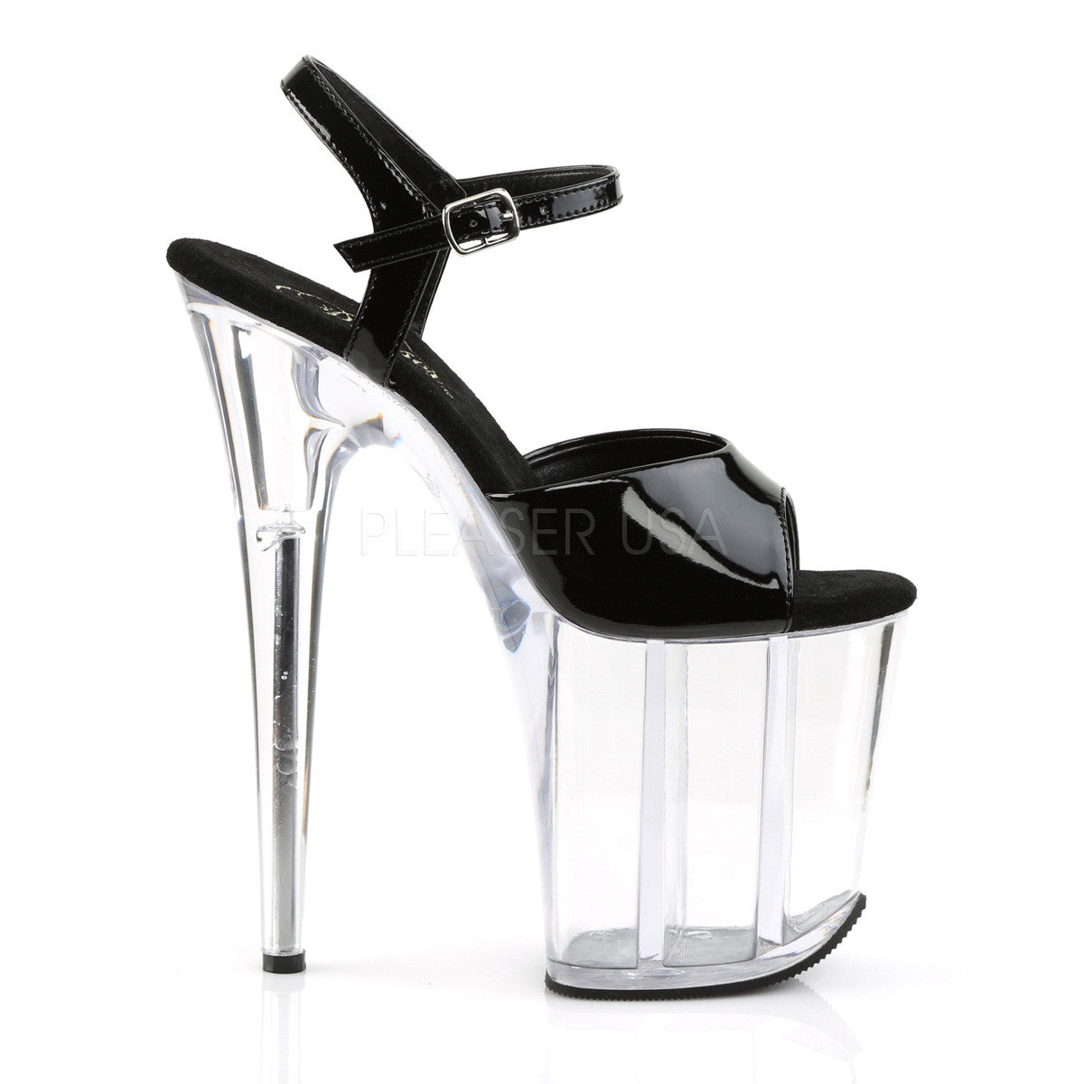 Pleaser FLAMINGO-809 Black Pat-Clear Ankle Strap Sandals - Shoecup.com - 5