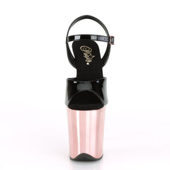 8 Inch Heel FLAMINGO-809 Black Pat Rose Gold Chrome