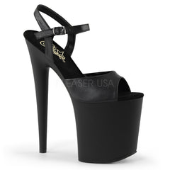Pleaser FLAMINGO-809 Black Faux Leather Ankle Strap Sandals - Shoecup.com