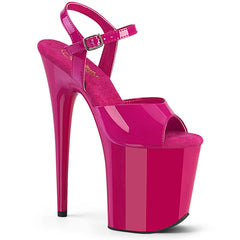 Pleaser FLAMINGO-809 Hot Pink Pat 8 Inch (200mm) Heel, 4 Inch (100mm) Platform Ankle Strap Sandal