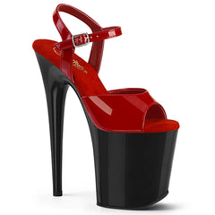 Pleaser FLAMINGO-809 Red Pat-Black 8 Inch (200mm) Heel, 4 Inch (100mm) Platform Two Tone Ankle Strap Sandal