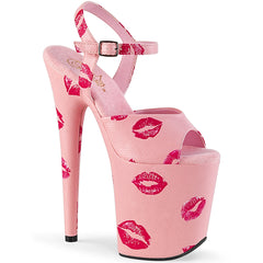8" Heel FLAMINGO-809KISSES Baby Pink Lipstick Print