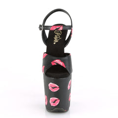 8 Inch Heel FLAMINGO-809KISSES Black Pu Lipstick Print