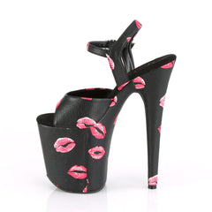 8 Inch Heel FLAMINGO-809KISSES Black Pu Lipstick Print