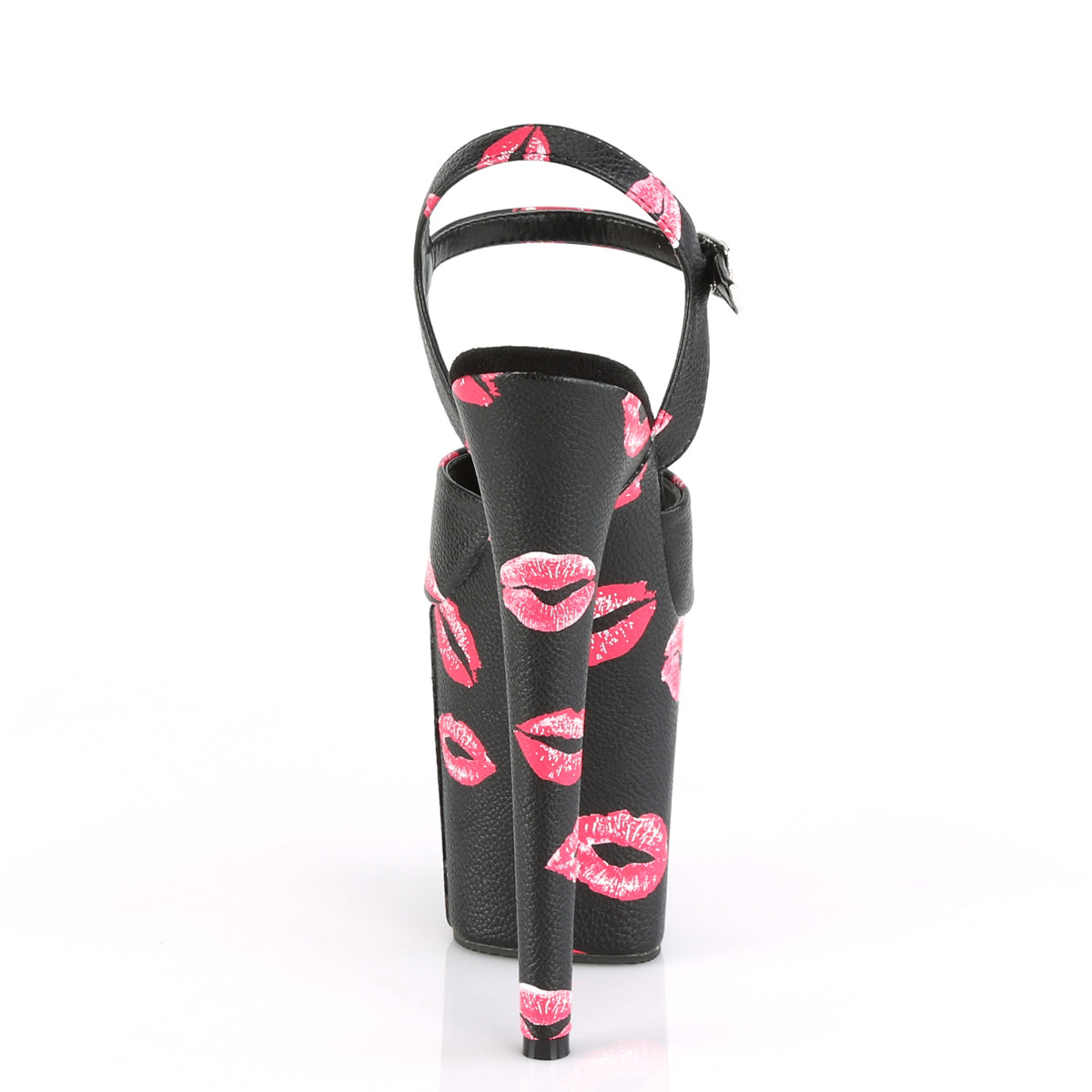 8 Inch Heel FLAMINGO-809KISSES Black Pu Lipstick Print