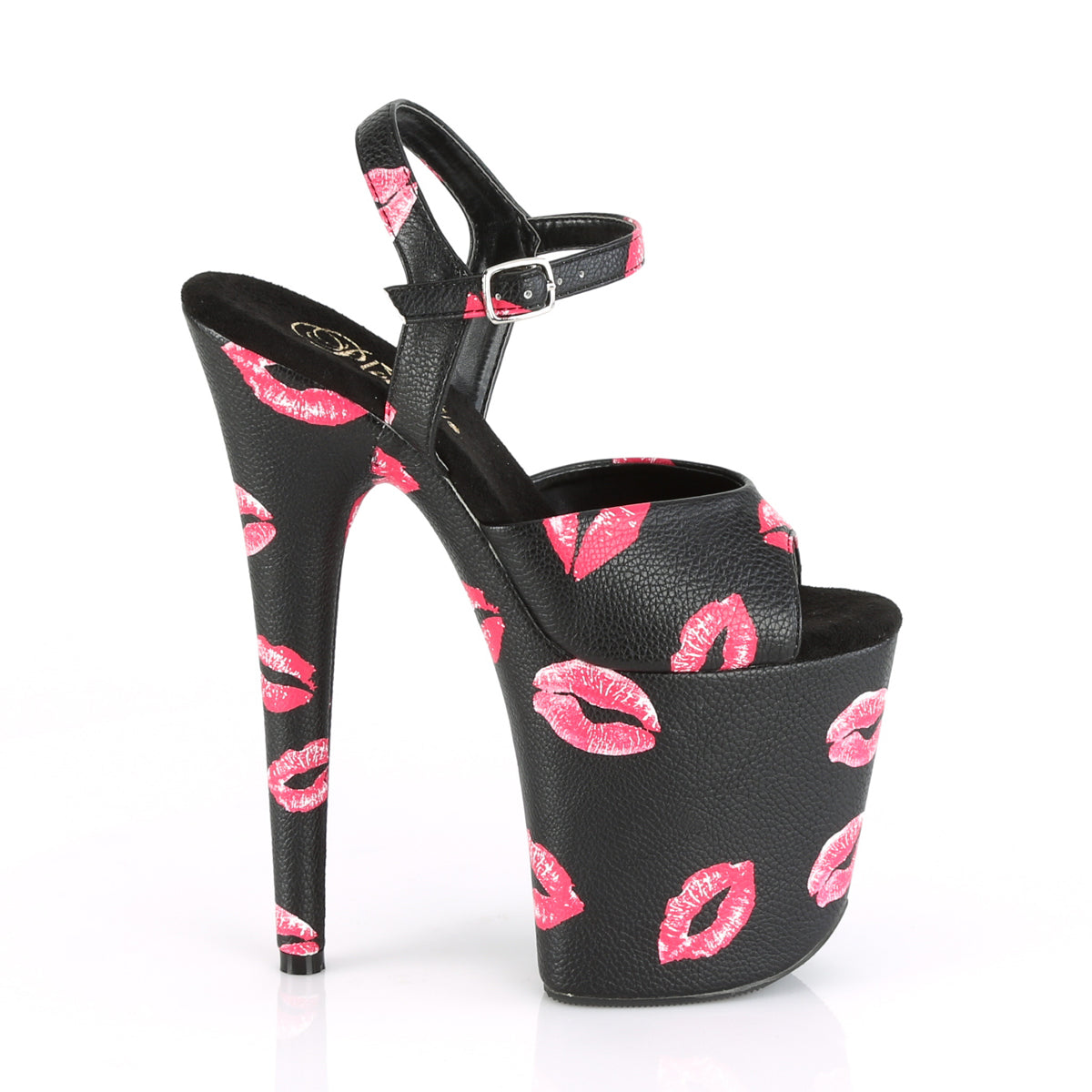 8 Inch Heel FLAMINGO-809KISSES Black Pu Lipstick Print