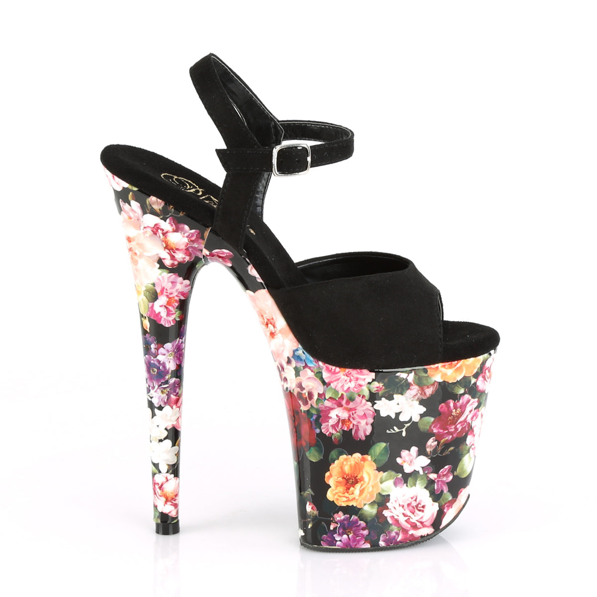 8 Inch Heel FLAMINGO-809WR Black Pu Flower Print