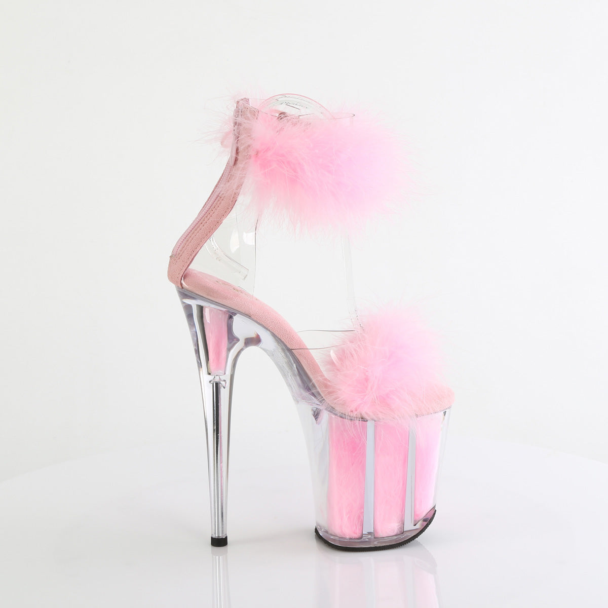 8 Inch Heel FLAMINGO-824F Clear Baby Pink Fur