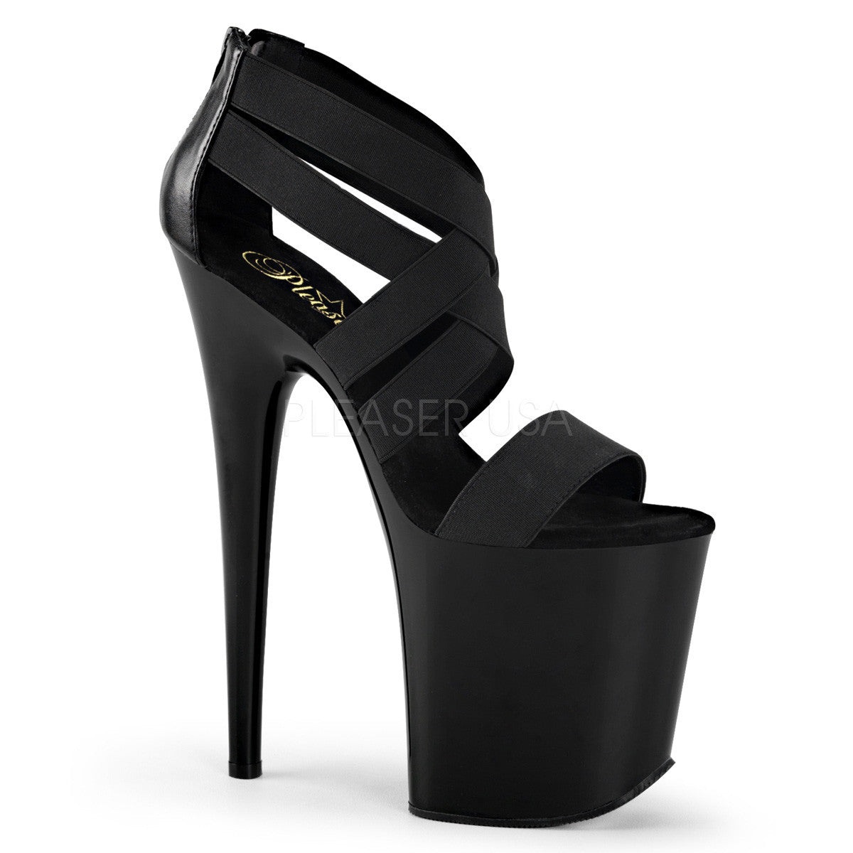 Pleaser FLAMINGO-869 Black Elasticated Band Sandals - Shoecup.com - 1