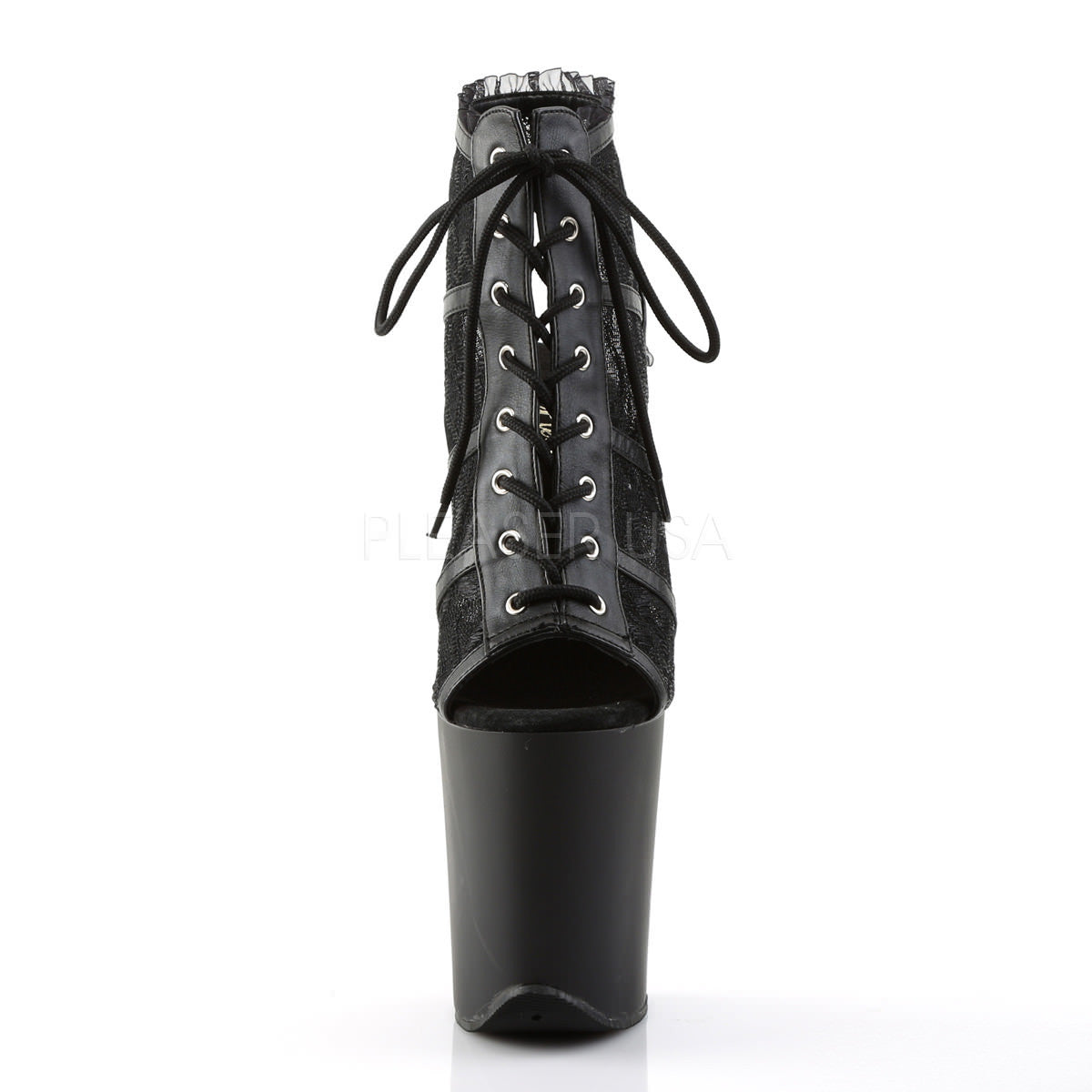 Pleaser FLAMINGO-896LC Black Mesh-Lace Ankle Boots - Shoecup.com - 2