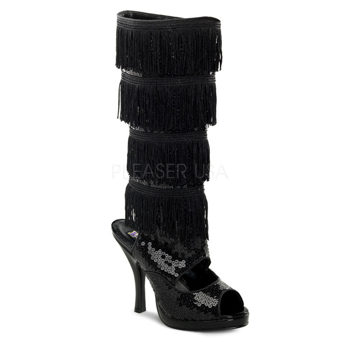 FUNTASMA FLAPPER-168 Black Sequins Knee High Boots - Shoecup.com