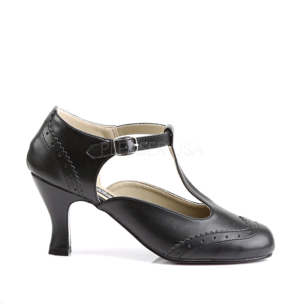 FUNTASMA FLAPPER-26 Black Pu T-Strap Pumps
