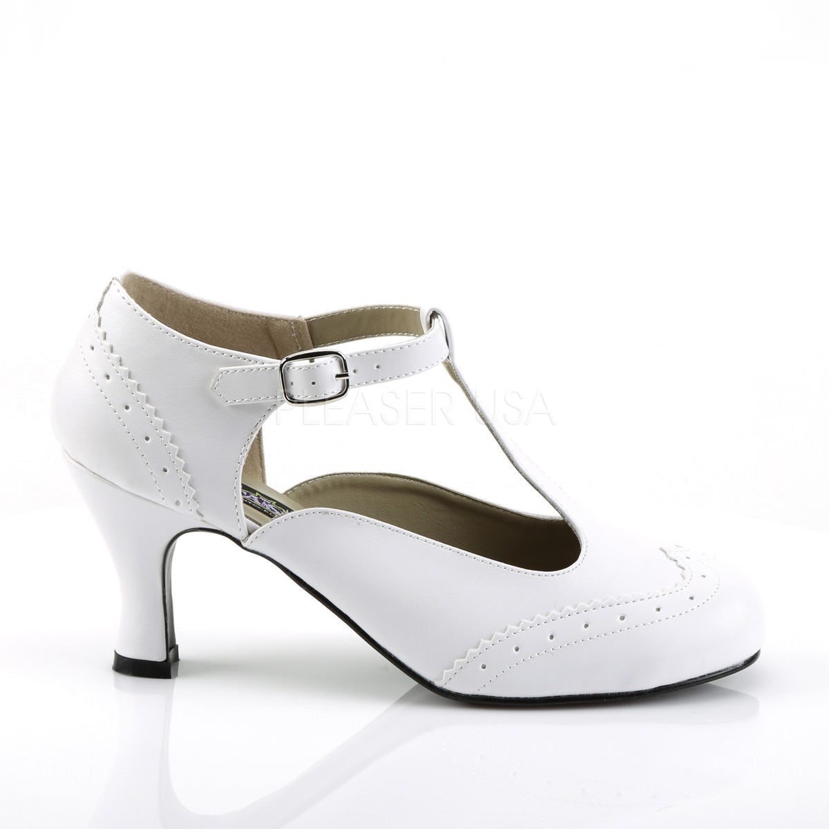 FUNTASMA FLAPPER-26 White Pu T-Strap Pumps