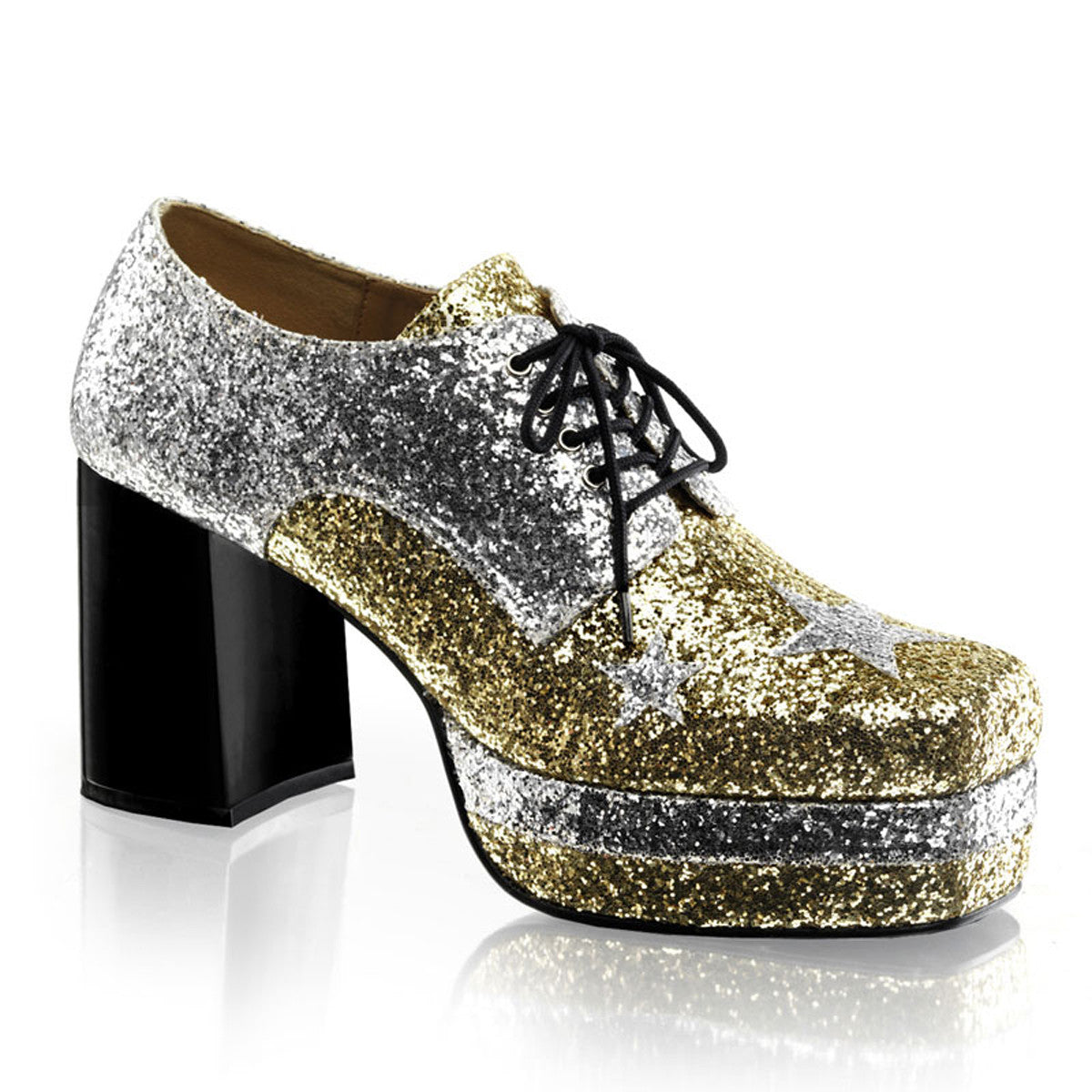 Men's Silver-Gold Glitter Disco Pimp Costume Shoes - Shoecup.com