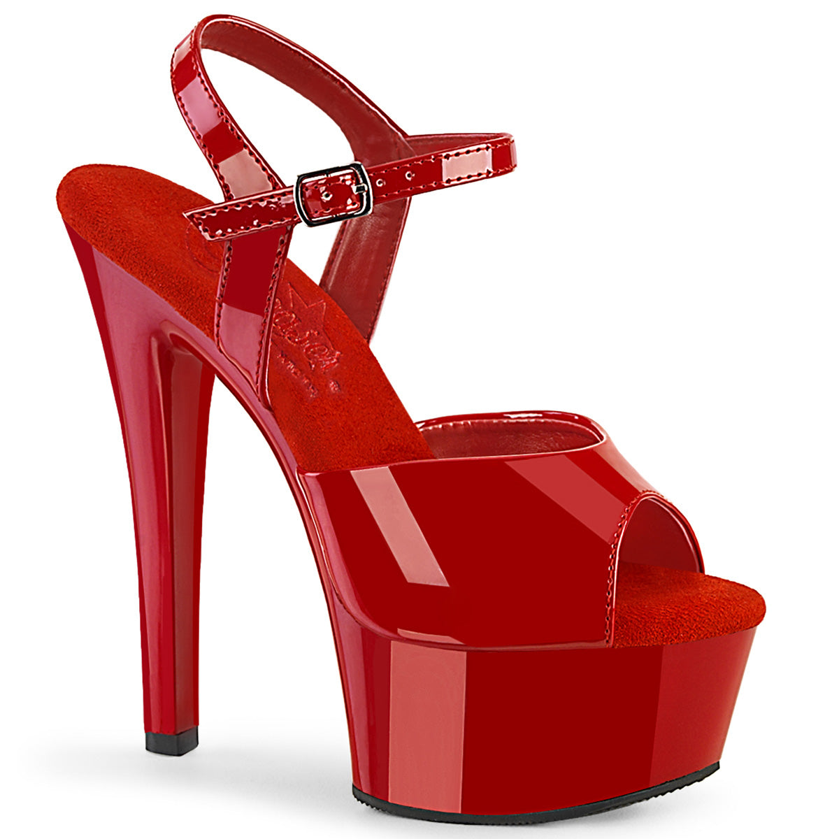 Pleaser GLEAM-609 Red Pat 6 Inch (152mm) Heel, 1 3/4 Inch (44mm) Platform Comfort Width Ankle Strap Sandal