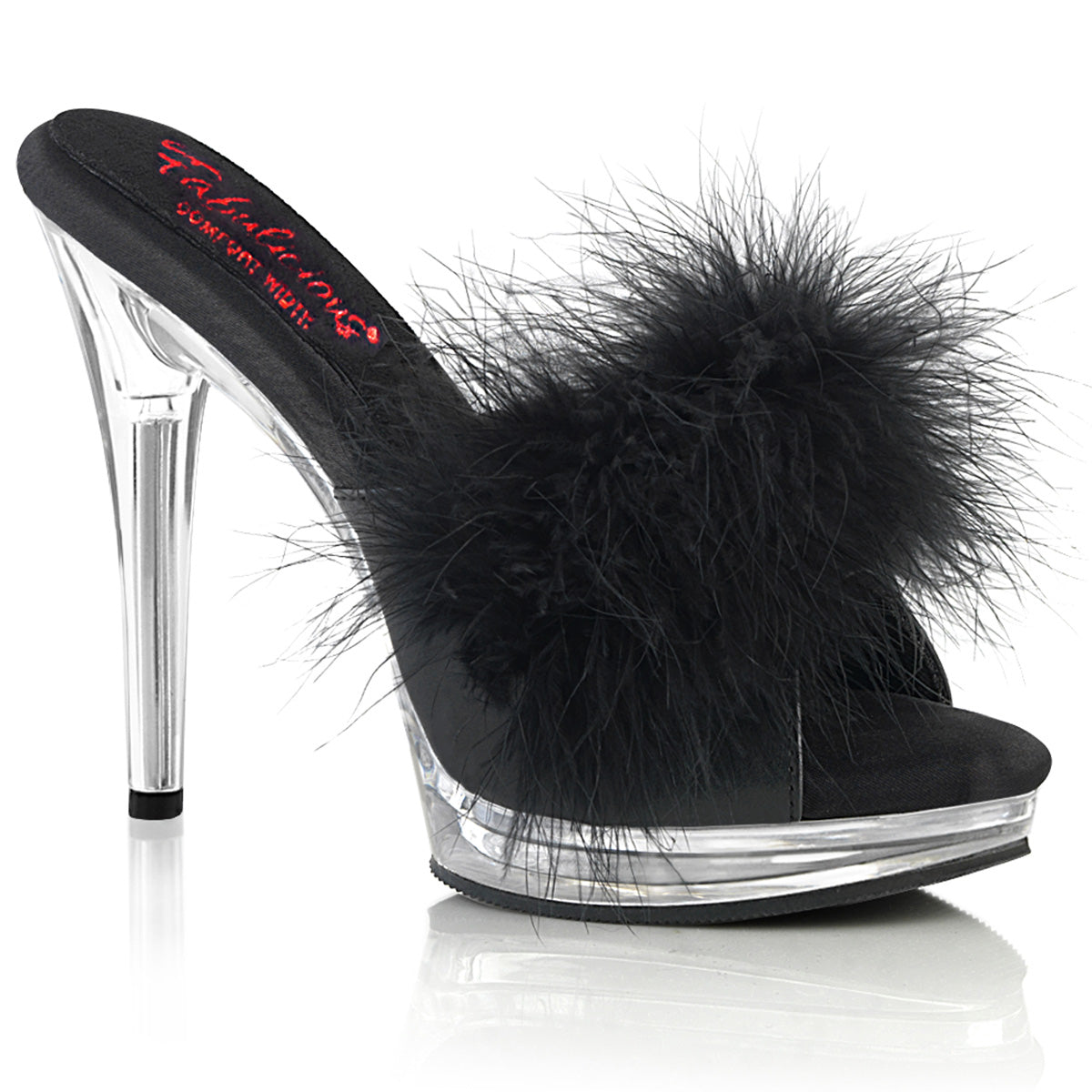 5 Inch (123mm) Heel, 3/4 Inch (16mm) Platform Comfort Width Black Fur Marabou Slipper