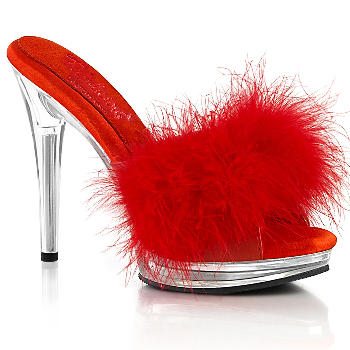 5 Inch (123mm) Heel, 3/4 Inch (16mm) Platform Comfort Width Red Fur Marabou Slipper