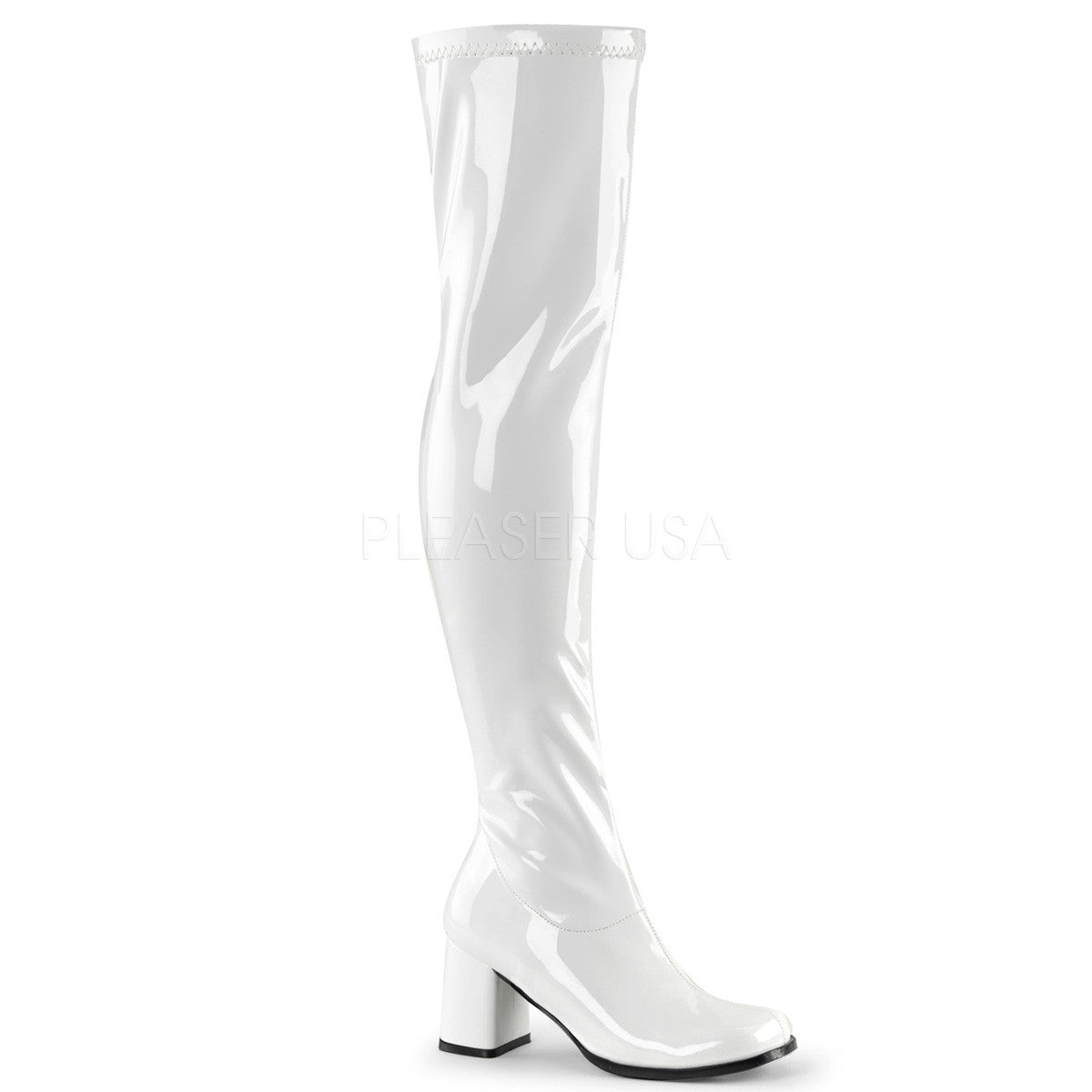 Funtasma GOGO-3000 White Stretch Patent Gogo Boots - Shoecup.com