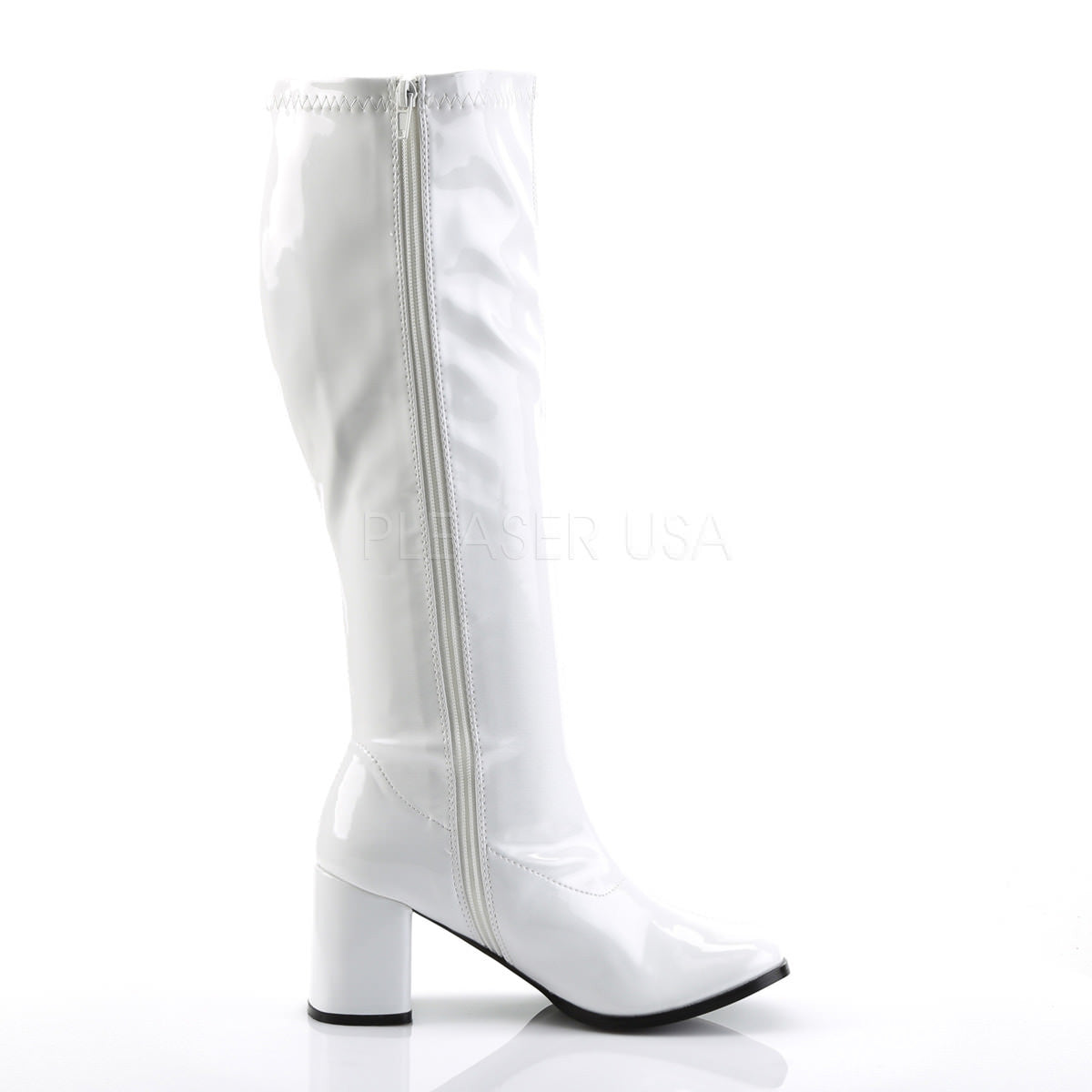 3 Inch Heel GOGO-300WC White Pat (Wide Calf)