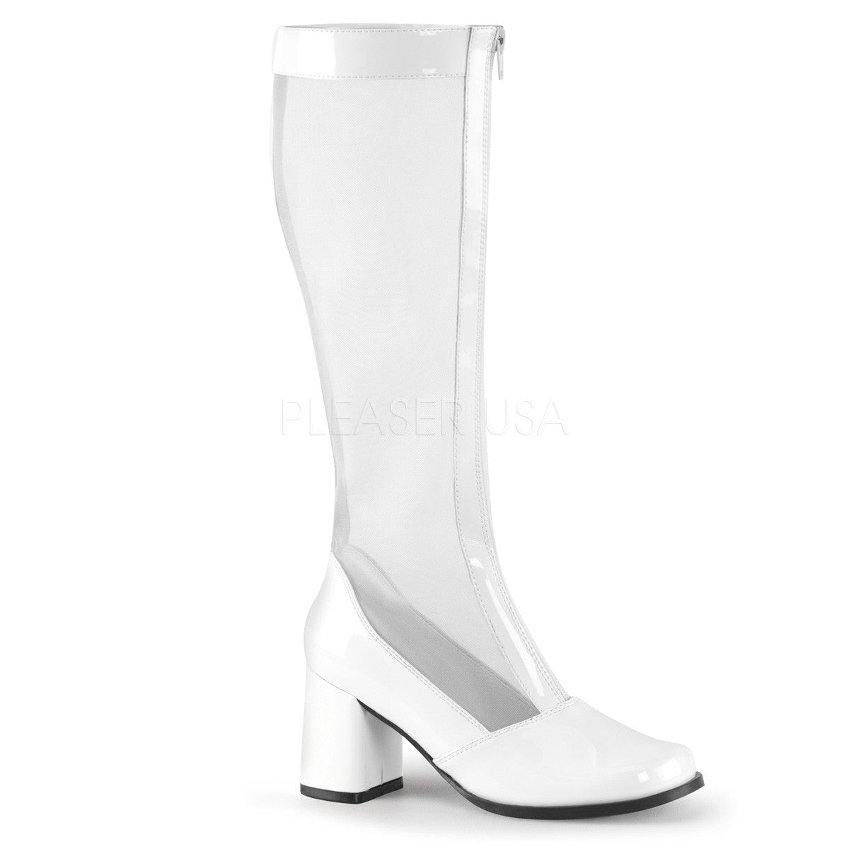 Funtasma GOGO-307 White Stretch Patent-Mesh Gogo Boots - Shoecup.com