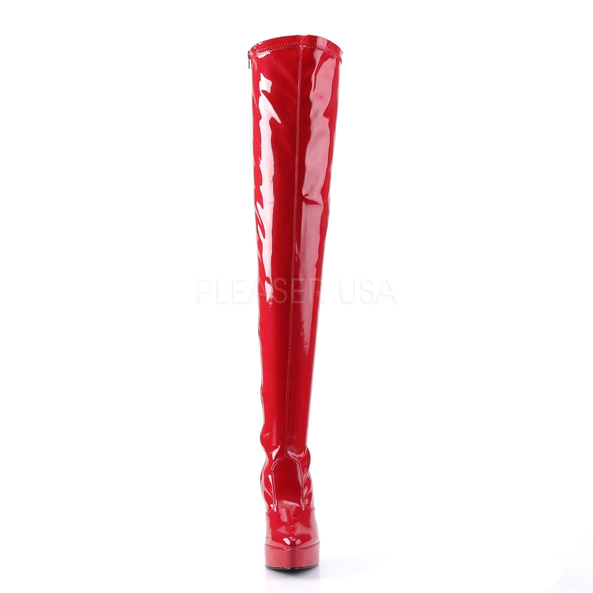 DEVIOUS INDULGE-3000 Red Stretch Pat Thigh High Boots