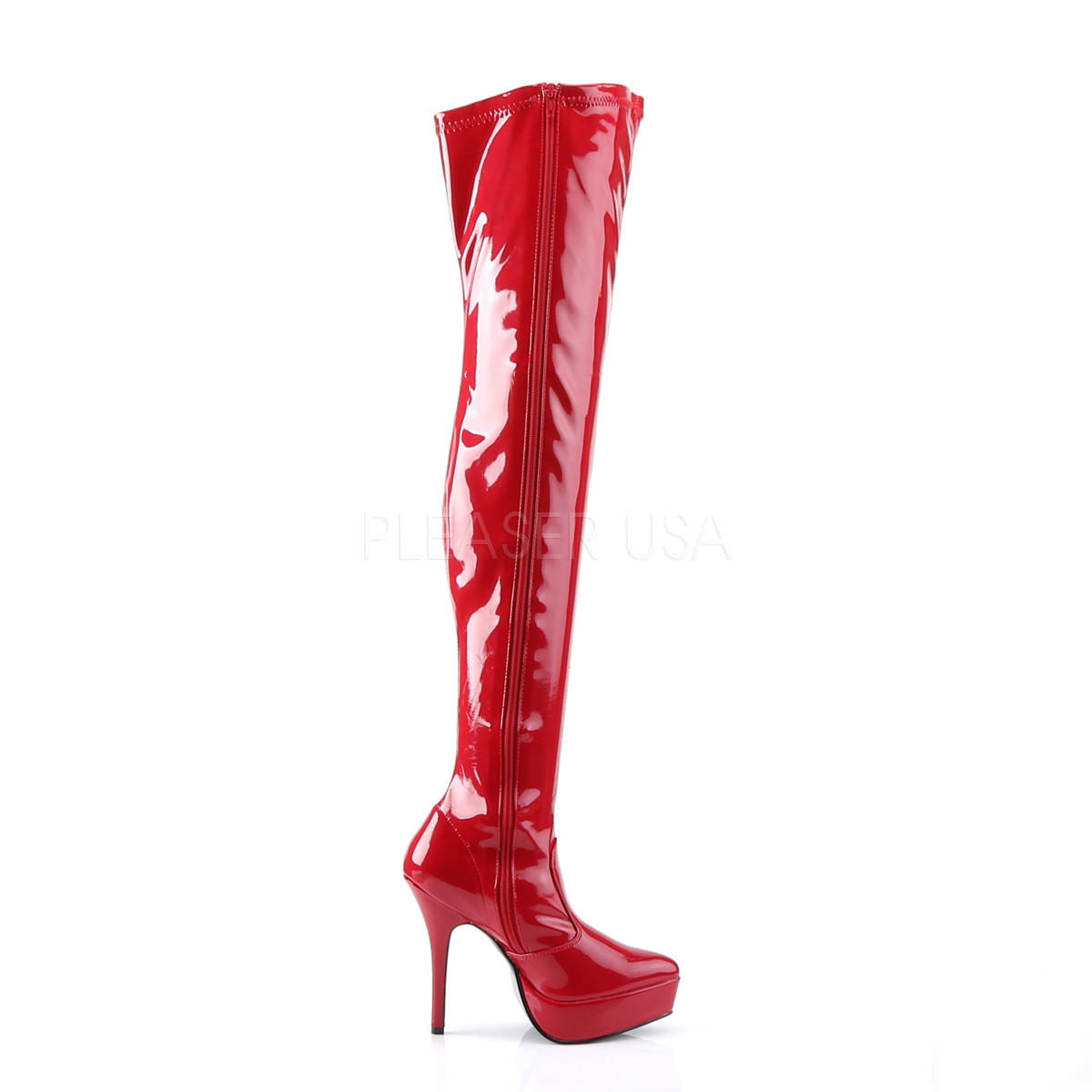 DEVIOUS INDULGE-3000 Red Stretch Pat Thigh High Boots
