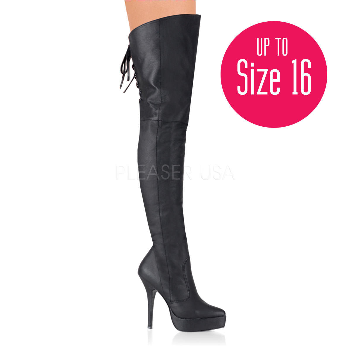 Devious,DEVIOUS INDULGE-3011 Black Leather Thigh High Boots - Shoecup.com