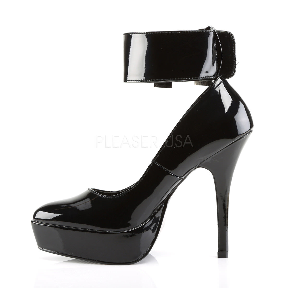 DEVIOUS INDULGE-534 Black Pat Ankle Strap Pumps