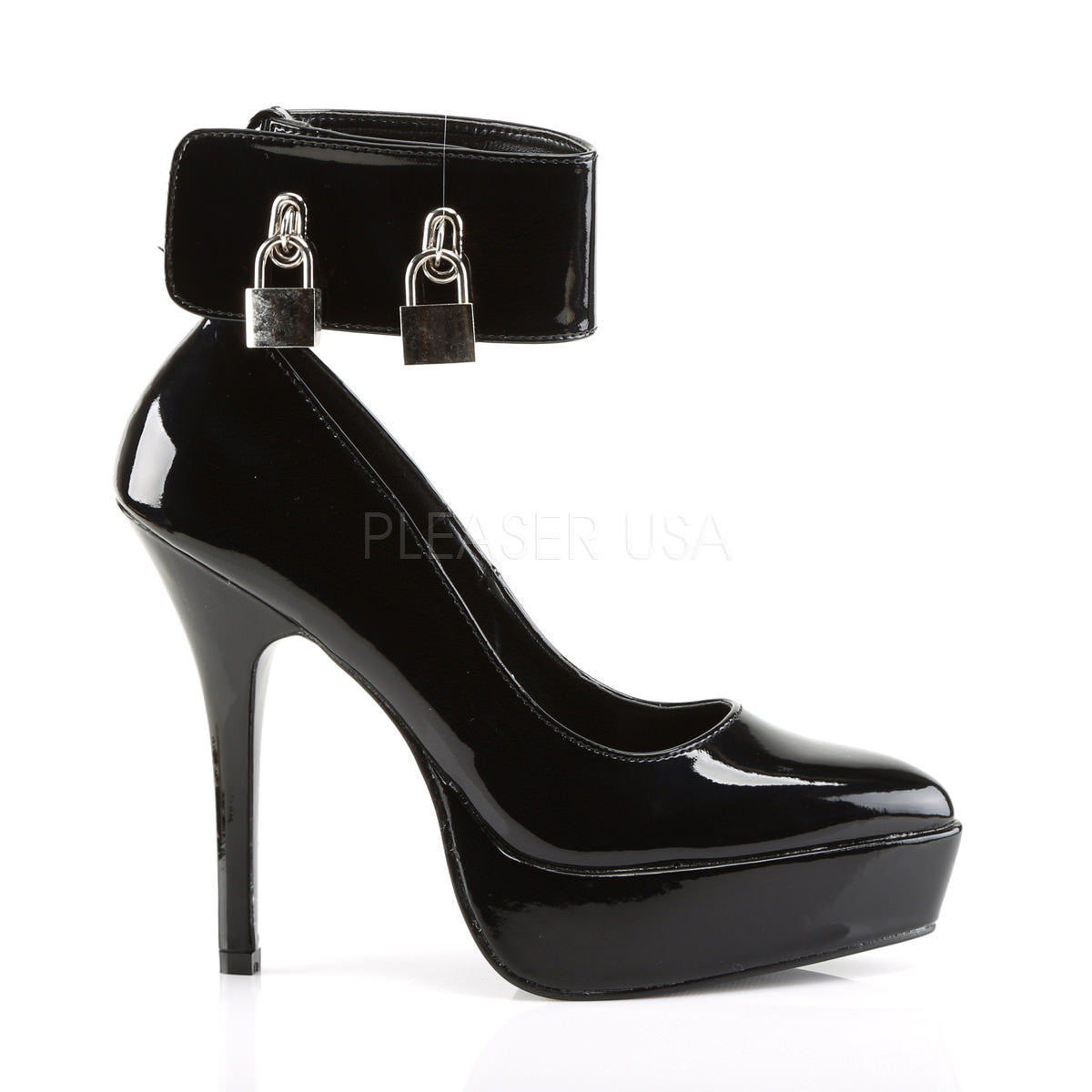 DEVIOUS INDULGE-534 Black Pat Ankle Strap Pumps
