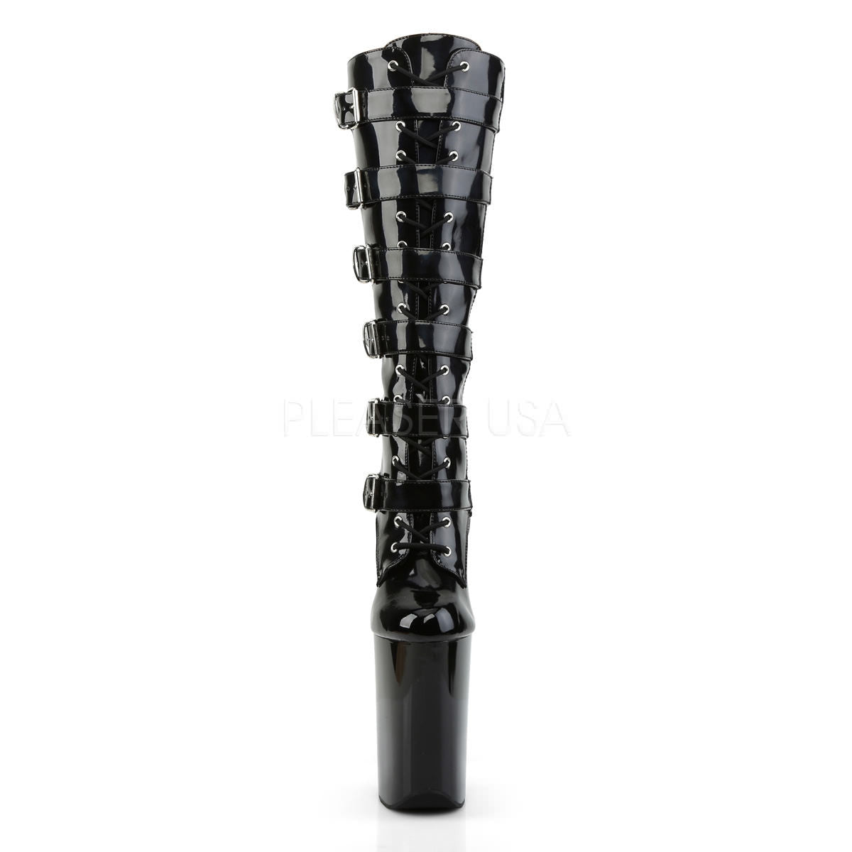 PLEASER INFINITY-2049 Black 9 Inch Heel Knee High Boots