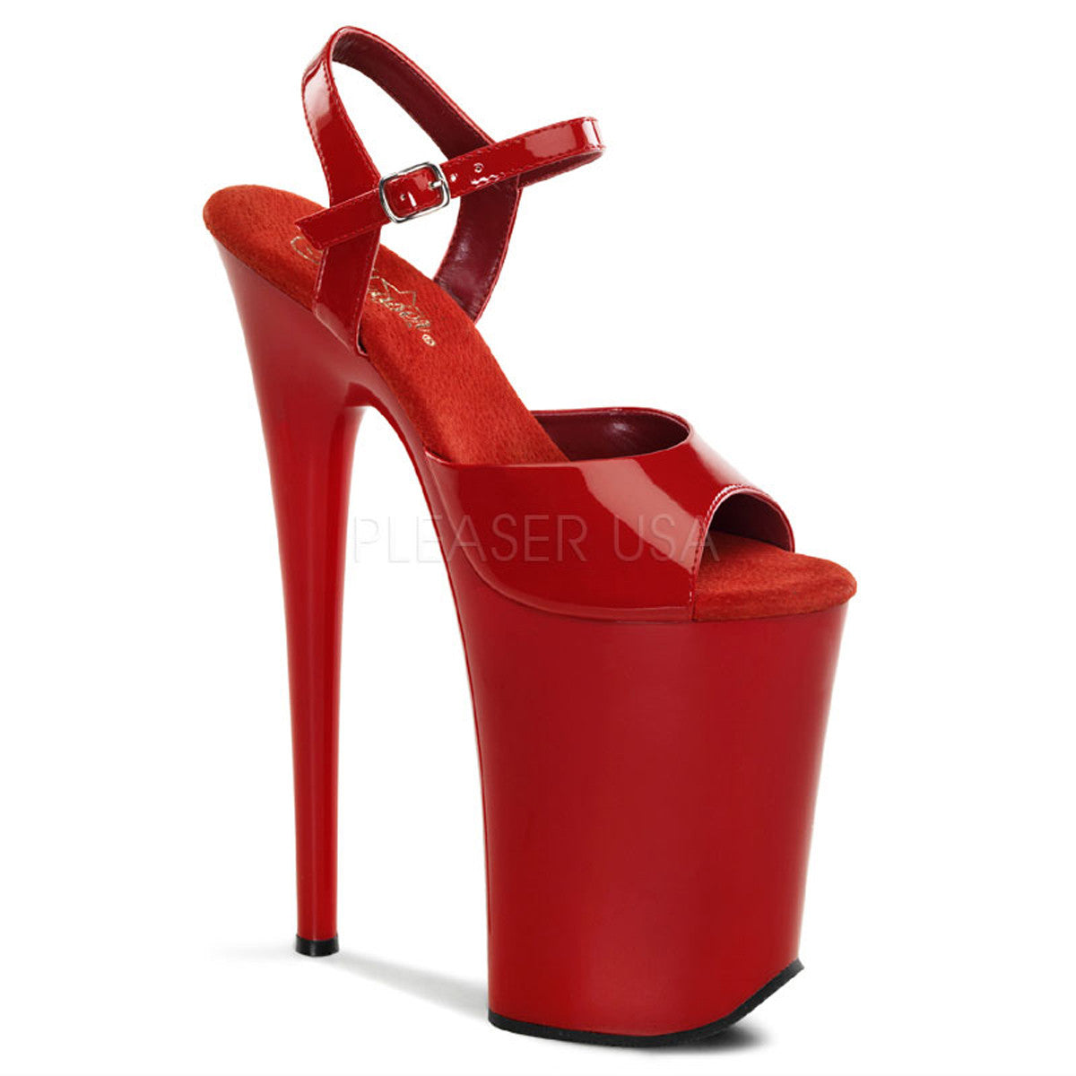 PLEASER INFINITY-909 Red 9 Inch Heel Ankle Strap Sandals - Shoecup.com