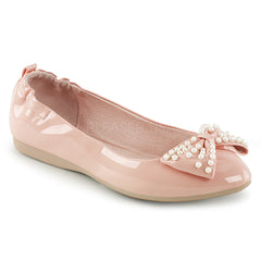 Baby Pink Foldable Ballet Flats With  Pearl Embellished Bow | IVY-09