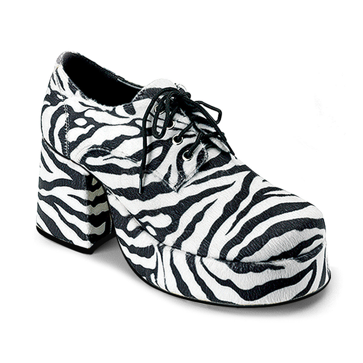 Men's Zebra Fur Disco 70s Platform Retro Costume Shoes - Shoecup.com