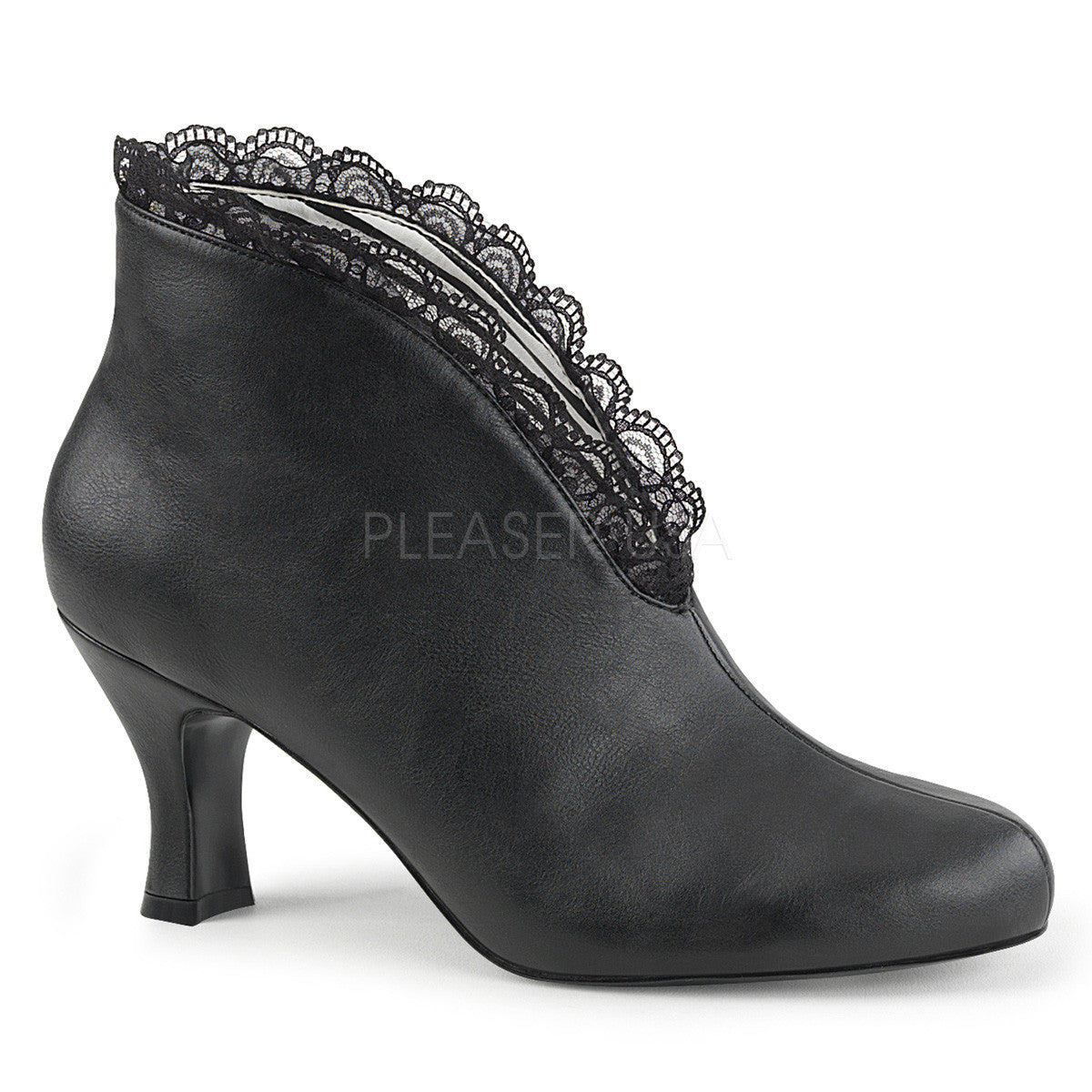Pleaser Pink Label JENNA-105 Black Faux Leather-Lace Ankle Boots - Shoecup.com