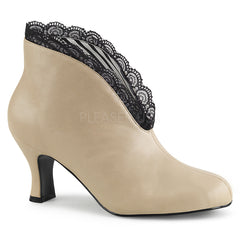 Pleaser Pink Label JENNA-105 Cream Faux Leather-Black Lace Ankle Boots - Shoecup.com
