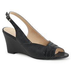 Pleaser Pink Label KIMBERLY-01SP Black Faux Leather Wedge Sandals - Shoecup.com