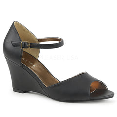 Pleaser Pink Label KIMBERLY-05 Black Faux Leather Wedge Sandals - Shoecup.com