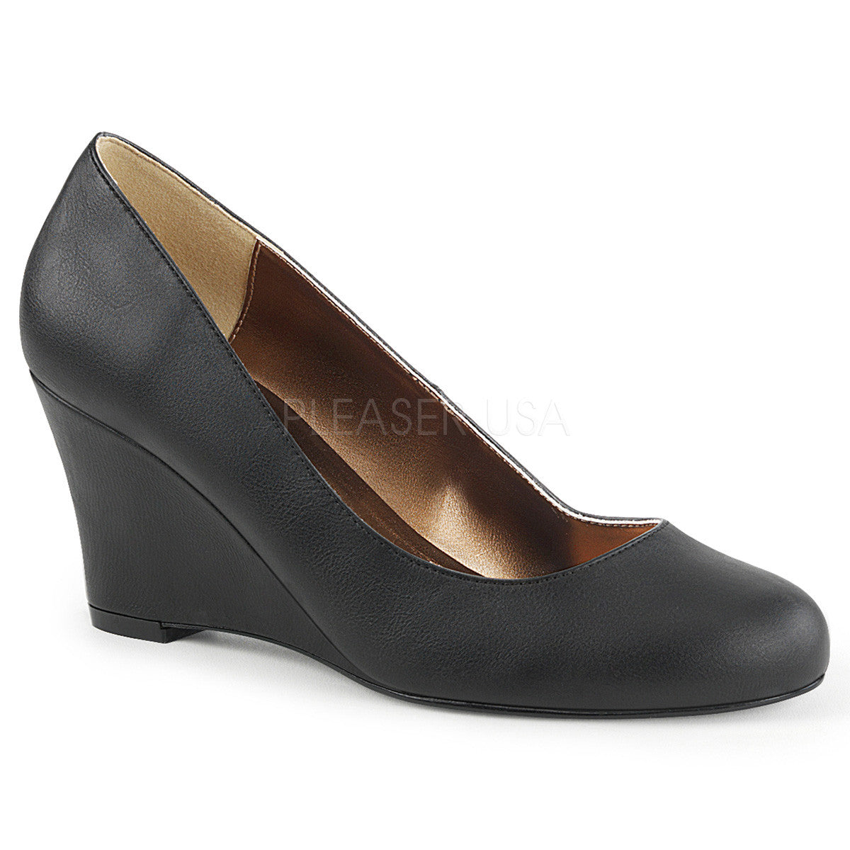 Pleaser Pink Label KIMBERLY-08 Black Faux Leather Wedge Pumps - Shoecup.com