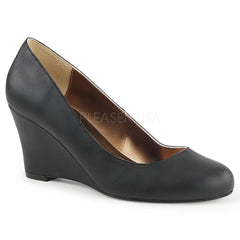 Pleaser Pink Label KIMBERLY-08 Black Faux Leather Wedge Pumps - Shoecup.com