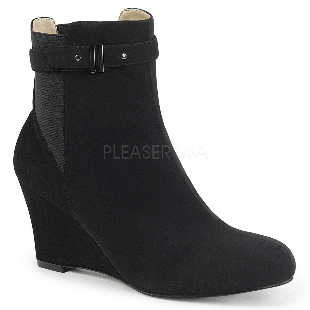 Pleaser Pink Label KIMBERLY-102 Black Nubuck Suede Ankle Boots - Shoecup.com