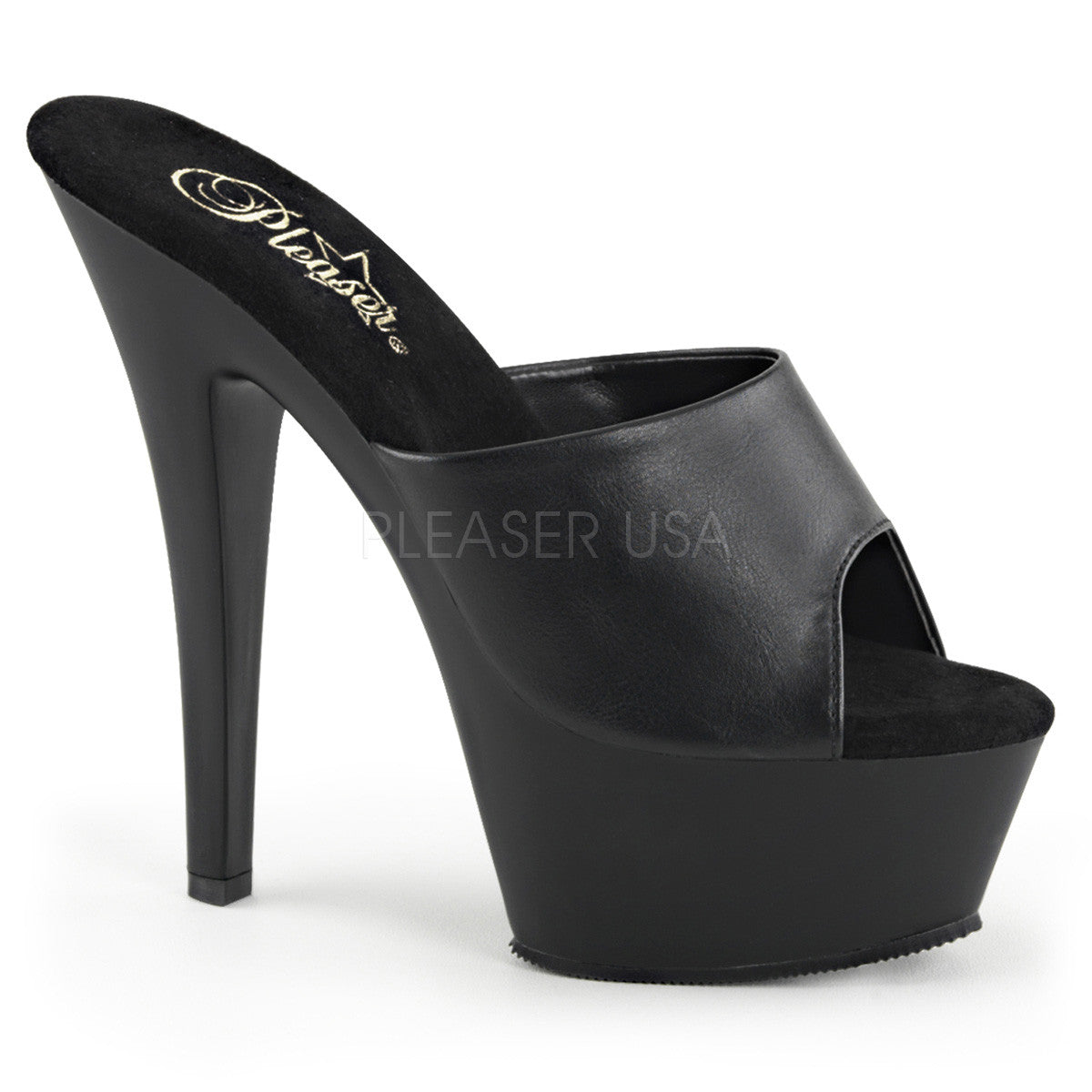 Pleaser KISS-201 Black Faux Leather Sandals With Black Matte Platform - Shoecup.com