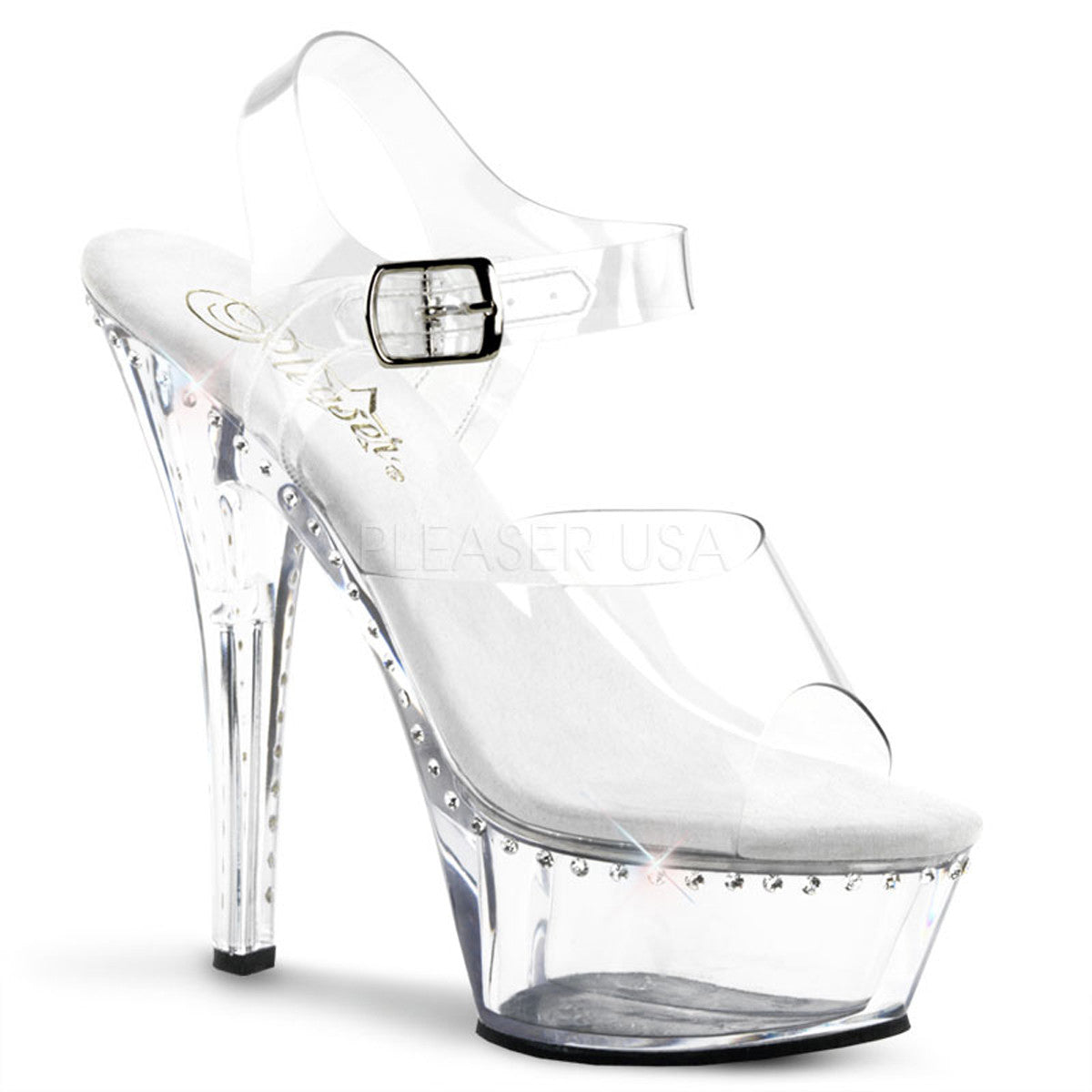 PLEASER KISS-208LS Clear Ankle Strap Sandals - Shoecup.com