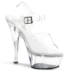 PLEASER KISS-208LS Clear Ankle Strap Sandals - Shoecup.com