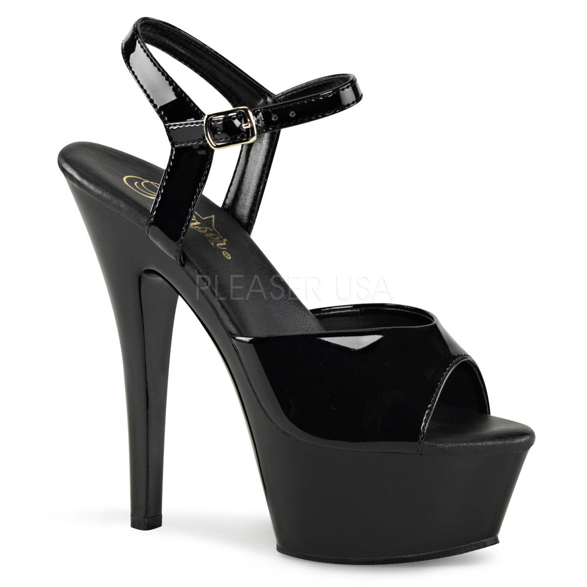Pleaser KISS-209VL Black Patent Ankle Strap Sandals - Shoecup.com