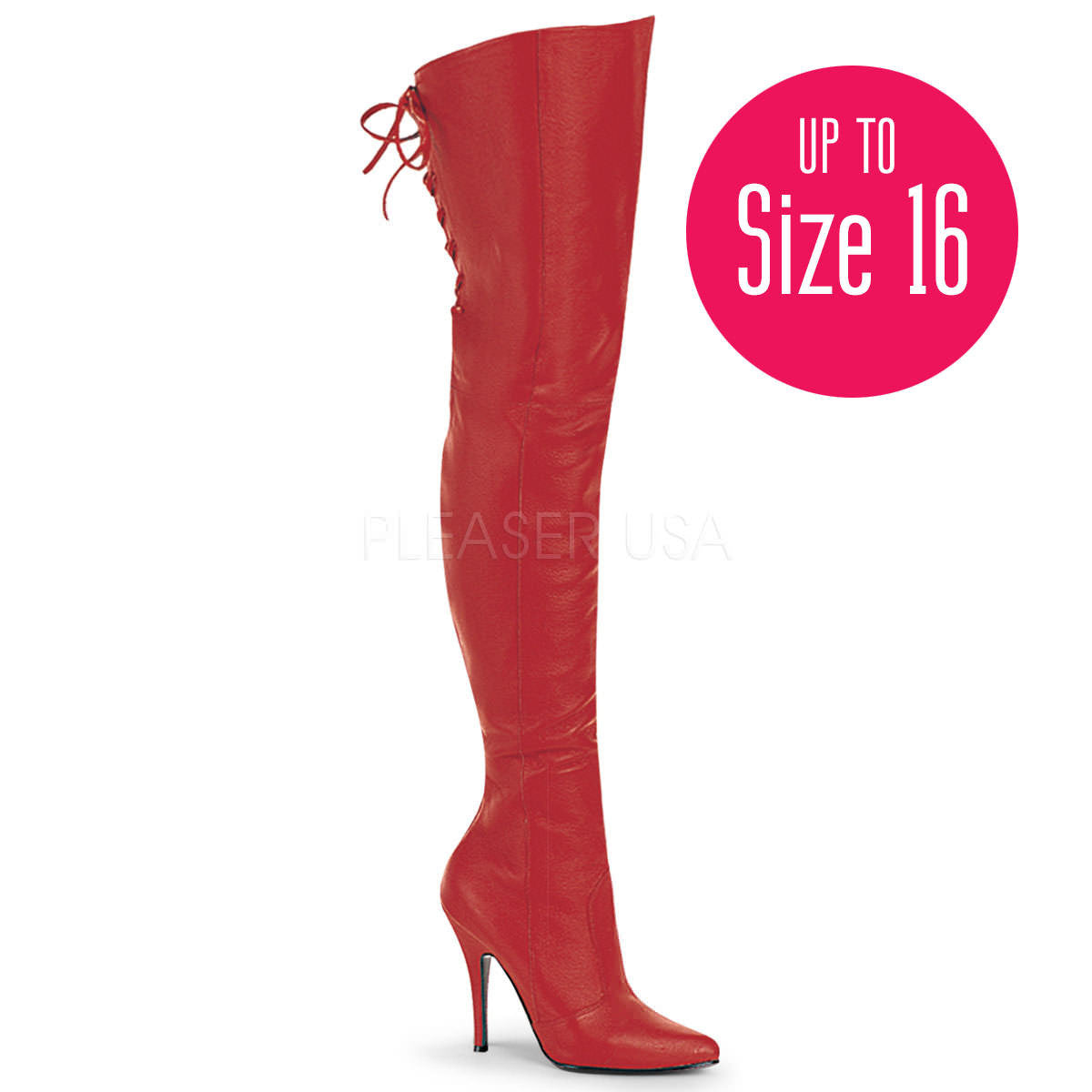 PLEASER LEGEND-8899 Red Leather (P) Thigh High Boots - Shoecup.com