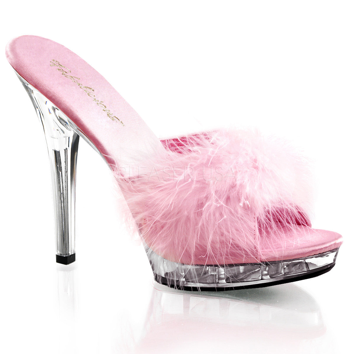 FABULICIOUS LIP-101-8 Baby Pink Satin-Fur-Clear Slipper - Shoecup.com
